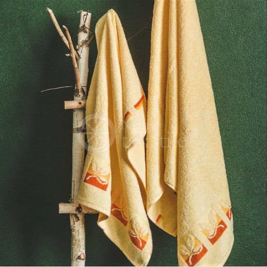 Cotton terry bath towel with leaves "YELLOW"